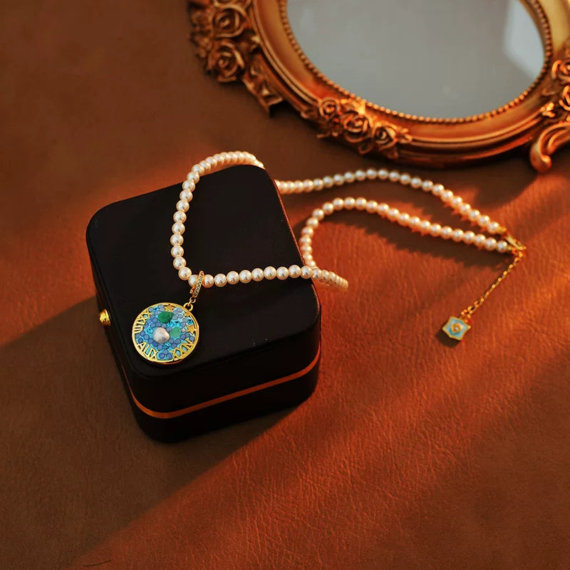 Scorpio Zodiac Pearl Necklace with Golden Celestial Pendant