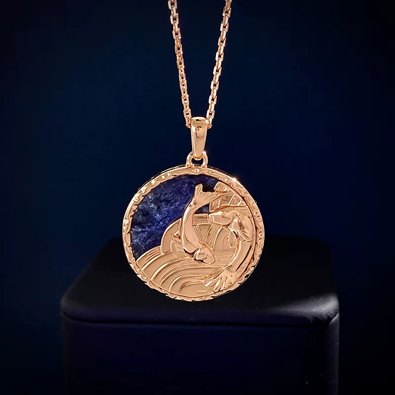 Pisces Zodiac Sodalite Disc Pendant Necklace
