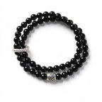 Black Obsidian Wrap Bracelet with Tibetan Slider | Unisex