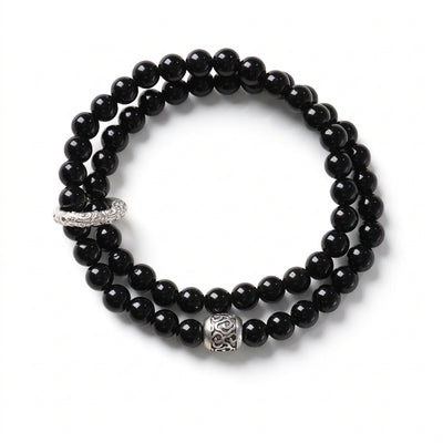 Black Obsidian Wrap Bracelet with Tibetan Slider | Unisex