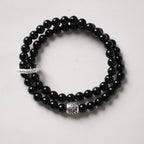 Black Obsidian Wrap Bracelet with Tibetan Slider | Unisex