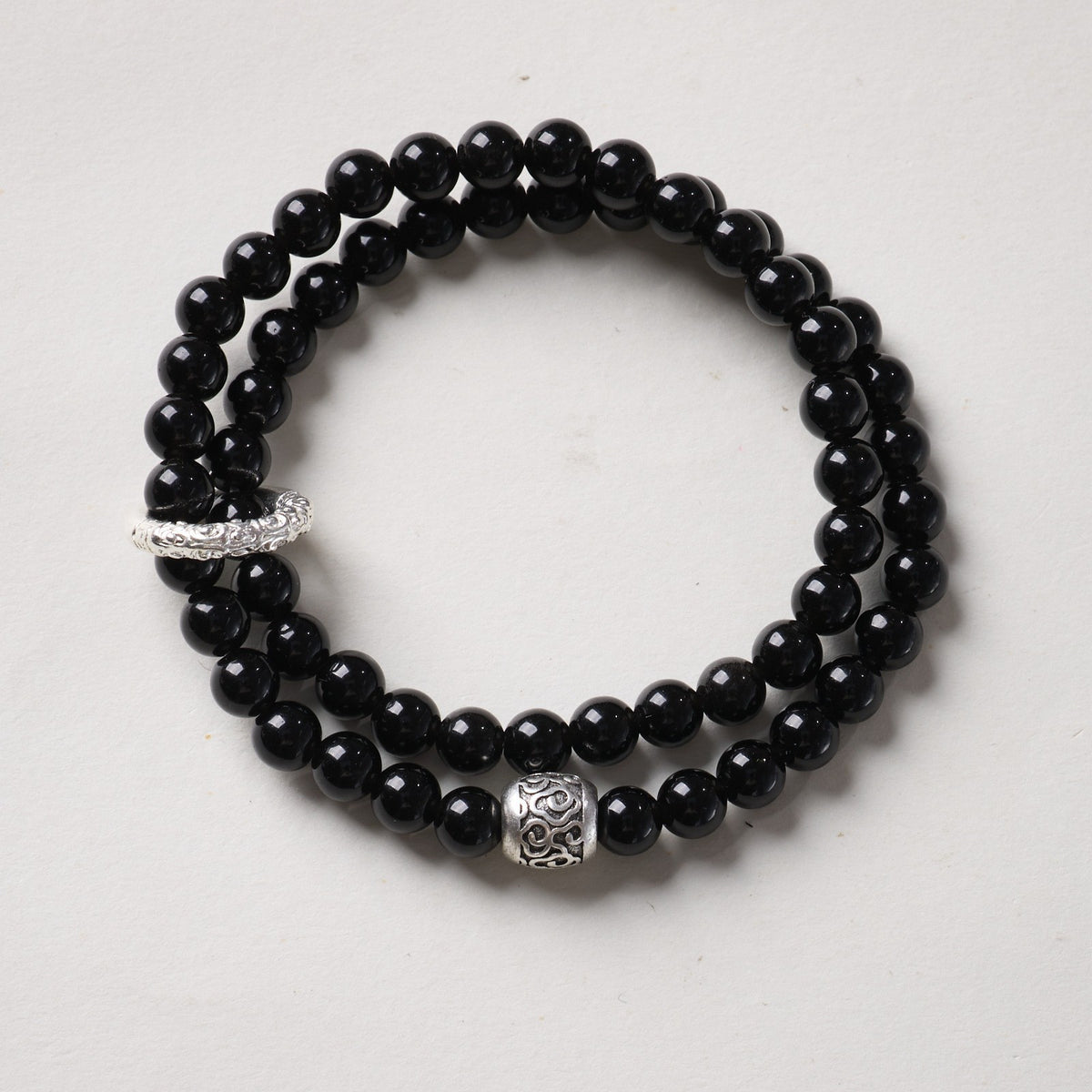 Black Obsidian Wrap Bracelet with Tibetan Slider | Unisex