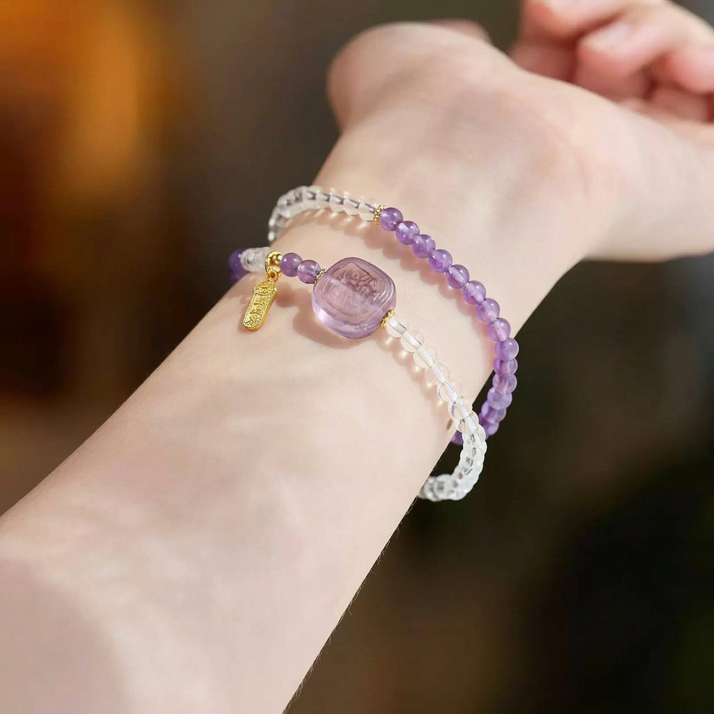 Zakiram Amethyst 2-Wrap Bracelet with Fortune Charm