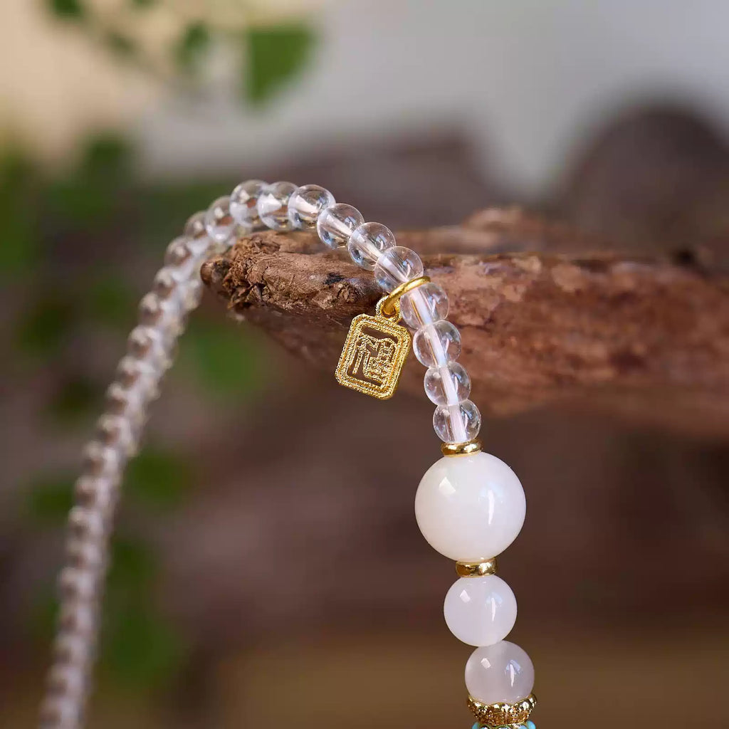 White Crystal Moonstone Double Wrap Bracelet Lucky Charm