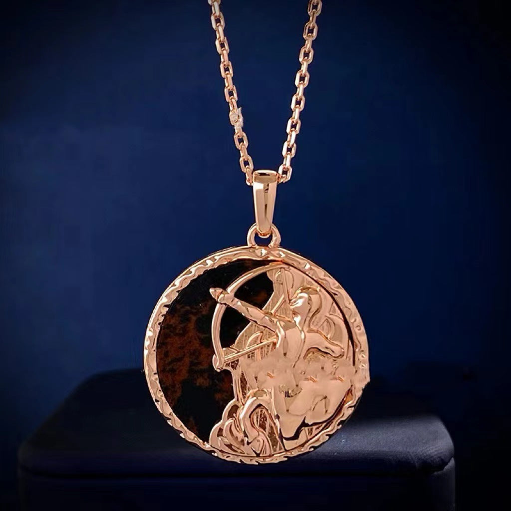 Sagittarius Pietersite Disc Pendant Necklace 
