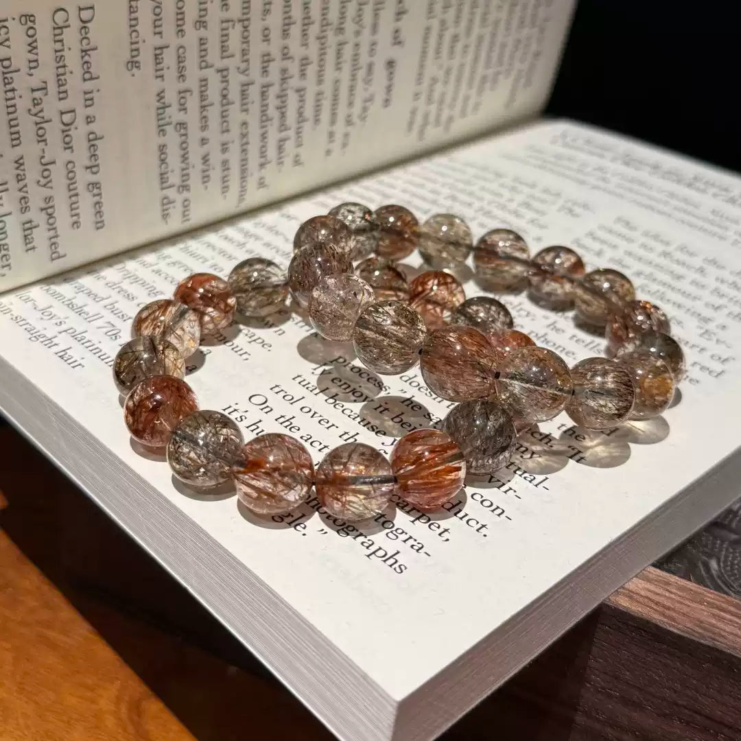 Natural Black Rutilated Quartz Beaded Bracelet | Strength