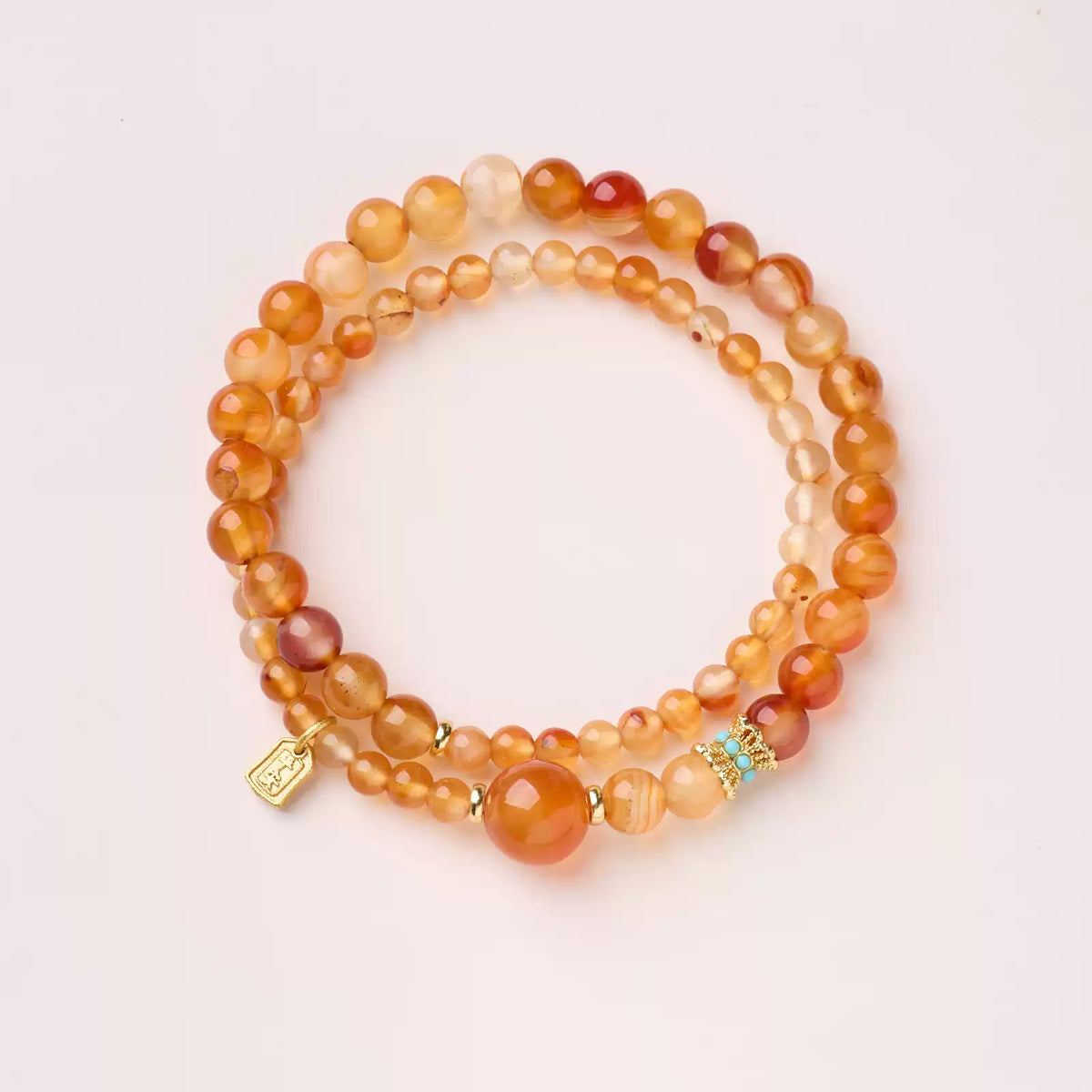 Koi Orange Agate 2-Wrap Bracelet with Peace Charm for Her