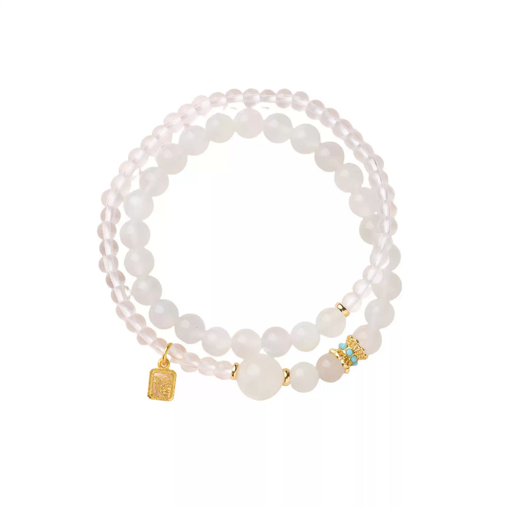 White Crystal Moonstone Double Wrap Bracelet Lucky Charm