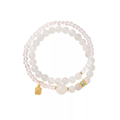 White Crystal Moonstone Double Wrap Bracelet Lucky Charm