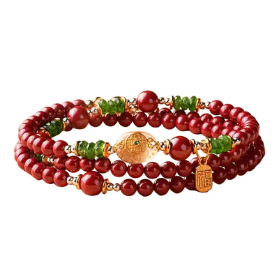 Aries Red Crystal Layered Wrap Bracelet | Sand-Tone Accents