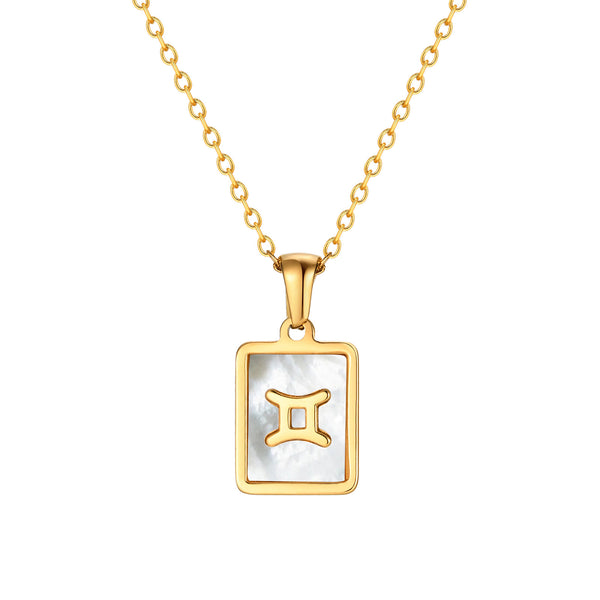 Gemini Mother of Pearl Necklace | Zodiac Square Pendant