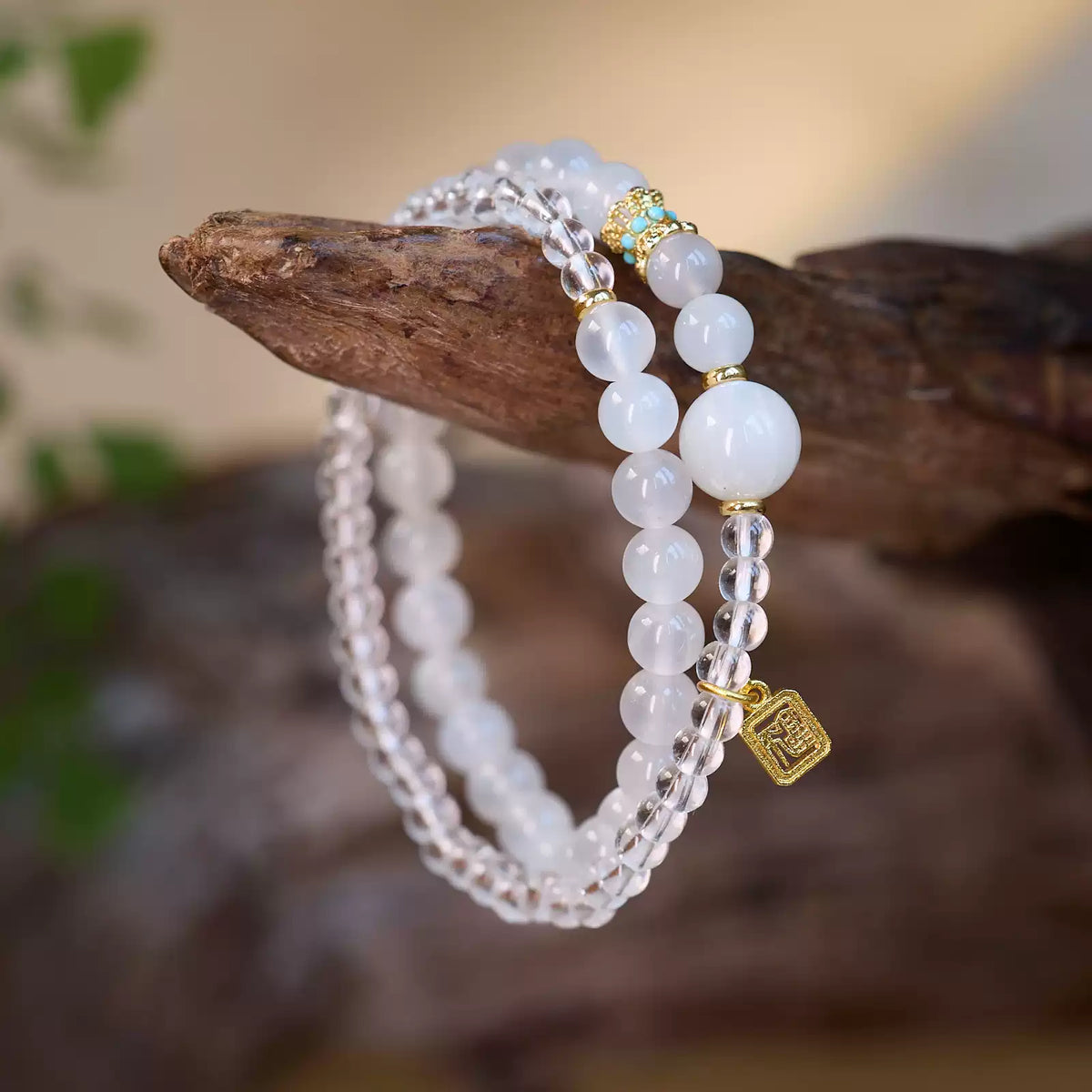 White Crystal Moonstone Double Wrap Bracelet Lucky Charm