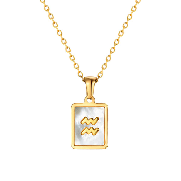 Aquarius Mother of Pearl Necklace | Zodiac Square Pendant