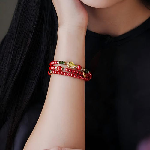 Aries Red Crystal Layered Wrap Bracelet | Sand-Tone Accents