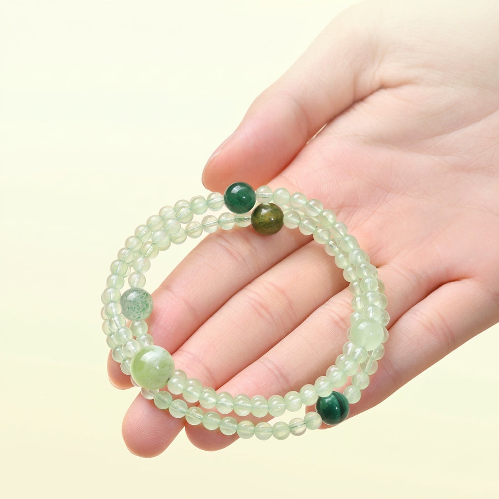Natural Prehnite Multi-Gem Layered Bracelet for Women | Calm
