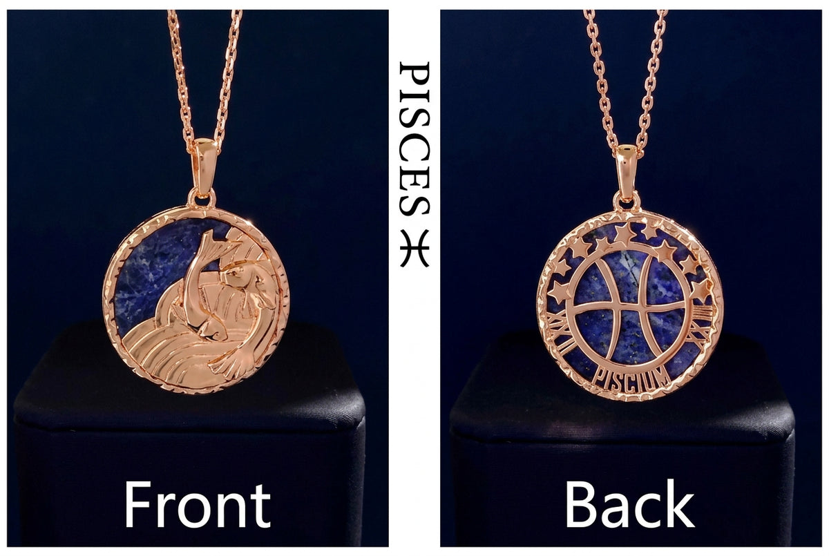 Pisces Zodiac Sodalite Disc Pendant Necklace