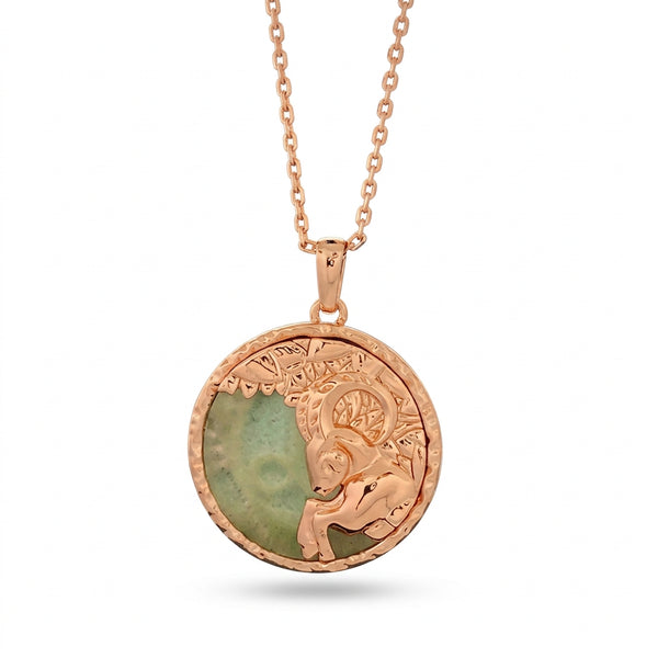 Capricorn Amazonite Disc Pendant Necklace in Copper Alloy