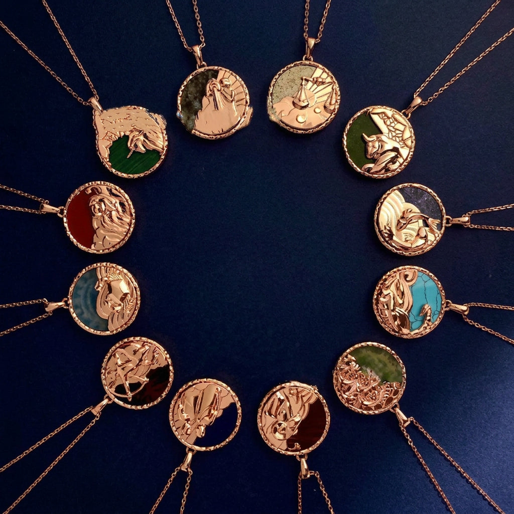  Zodiac Tiger Iron Disc Pendant Necklace 