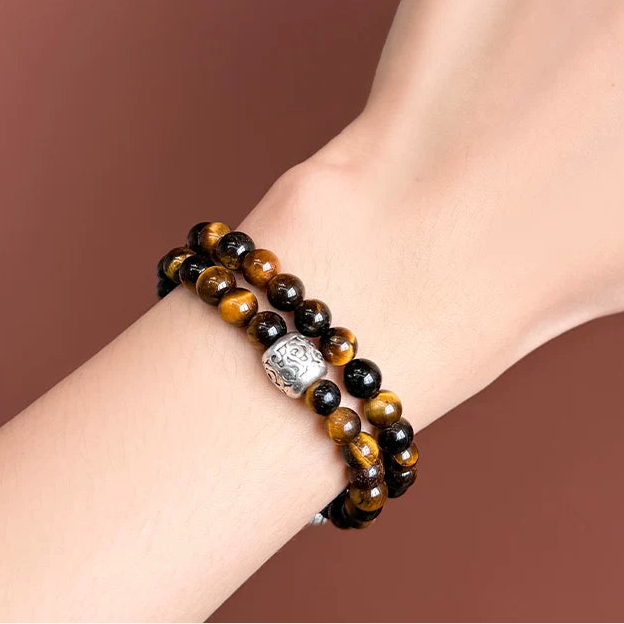 6mm Tiger's Eye 2-Wrap Bracelet | Tibetan Silver Spacer