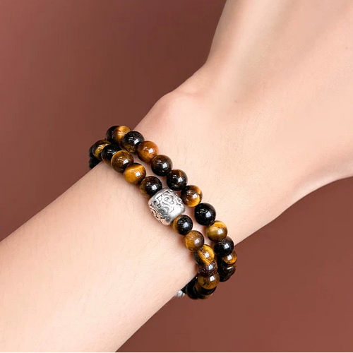 6mm Tiger's Eye 2-Wrap Bracelet | Tibetan Silver Spacer