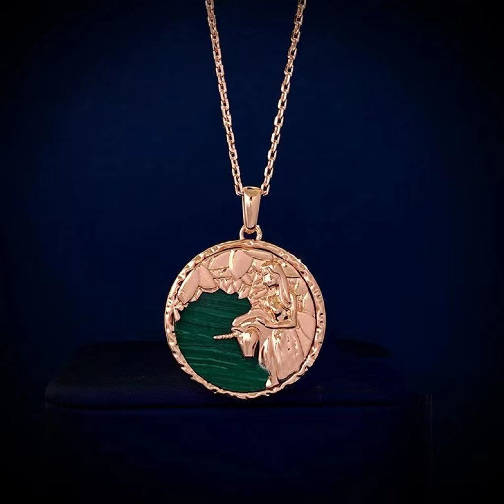 Virgo Zodiac Malachite Disc Pendant Necklace