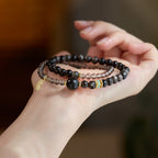 Ice & Silver Obsidian 2-Wrap Bracelet | Feather Charm