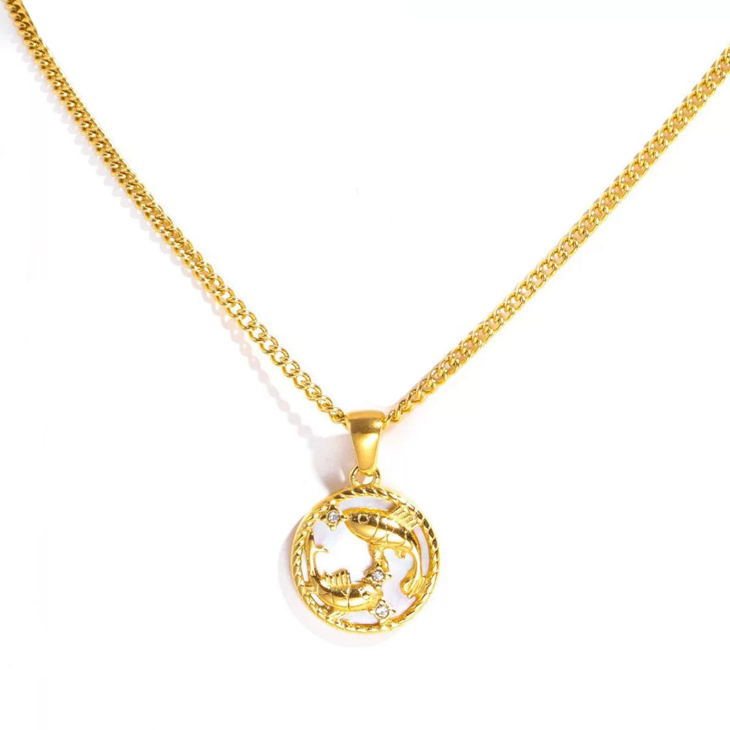 Pisces Gold-Tone Titanium Steel Coin Necklace