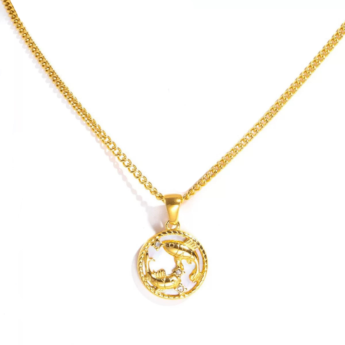 Pisces Gold-Tone Titanium Steel Coin Necklace