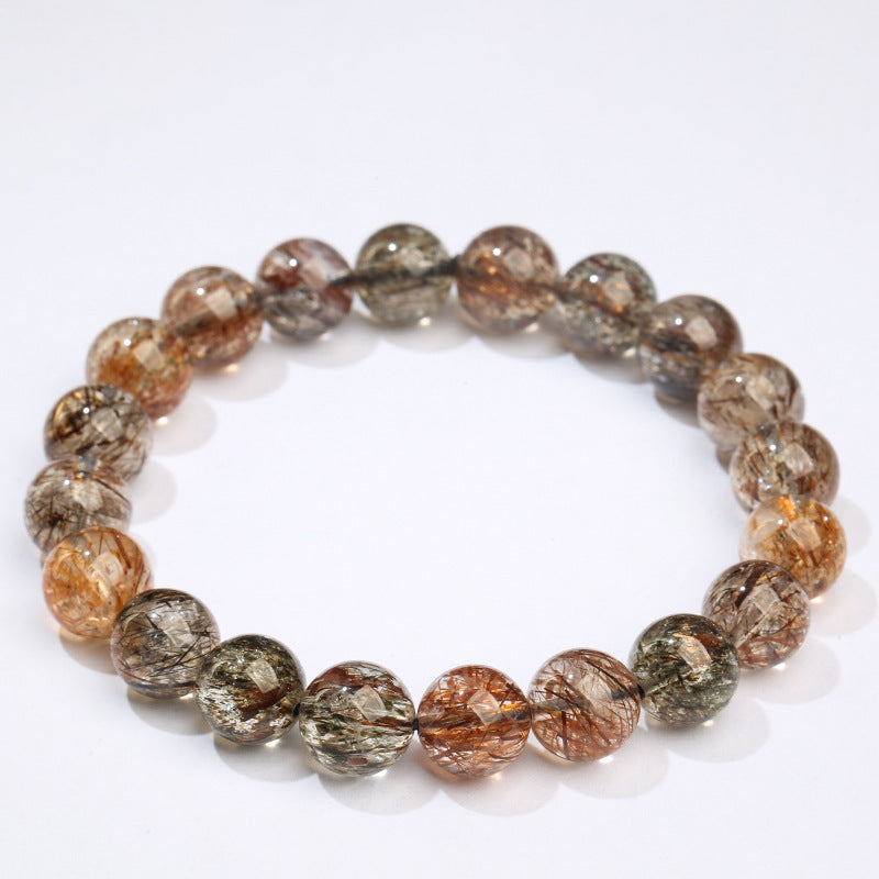 Natural Black Rutilated Quartz Beaded Bracelet | Strength