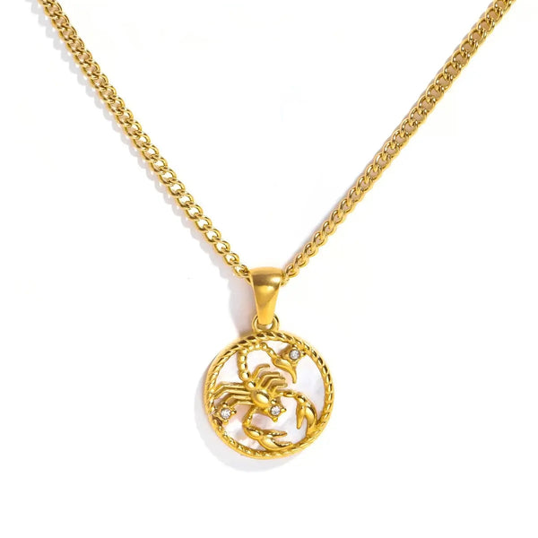 Scorpio Gold-Tone Titanium Steel Coin Necklace