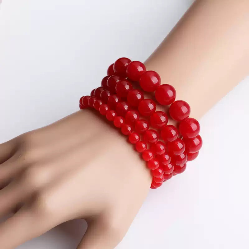 Natural Red Chalcedony Beaded Bracelet for Women | Vitality