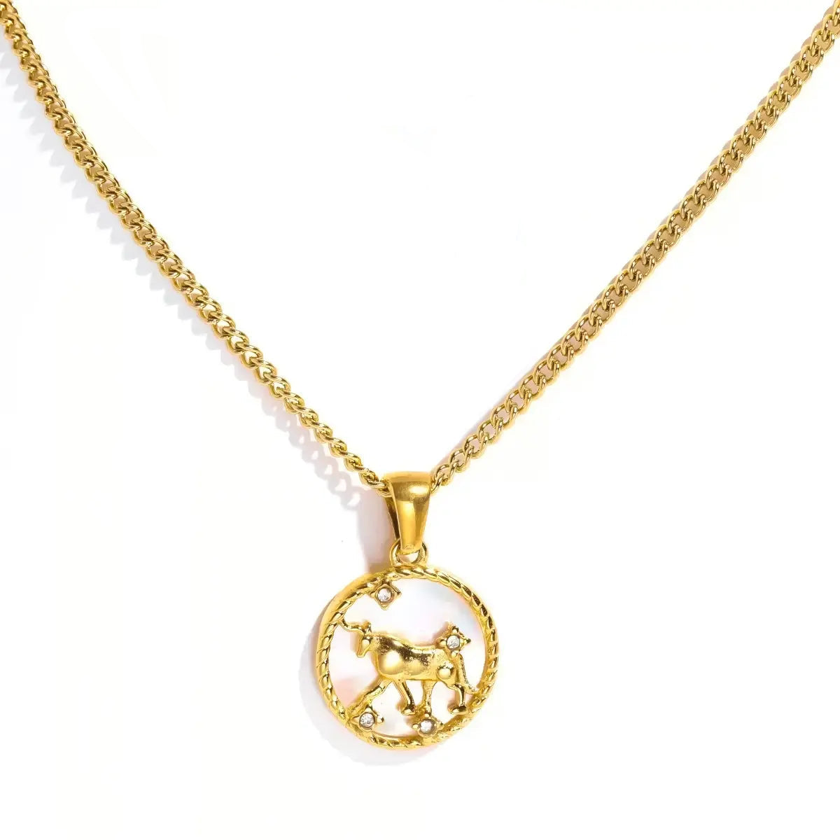 Taurus Gold-Tone Titanium Steel Coin Necklace