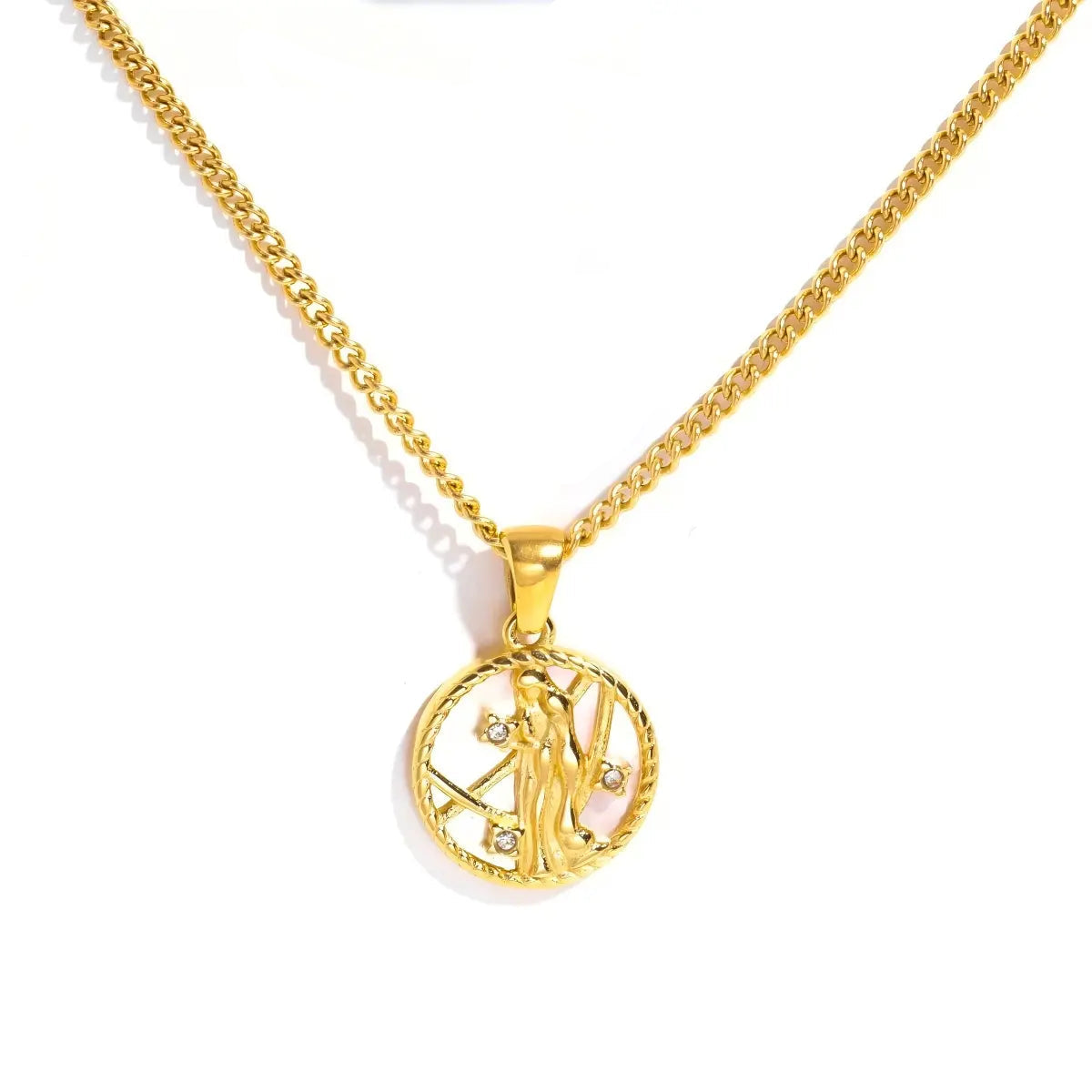 Virgo Gold-Tone Titanium Steel Coin Necklace