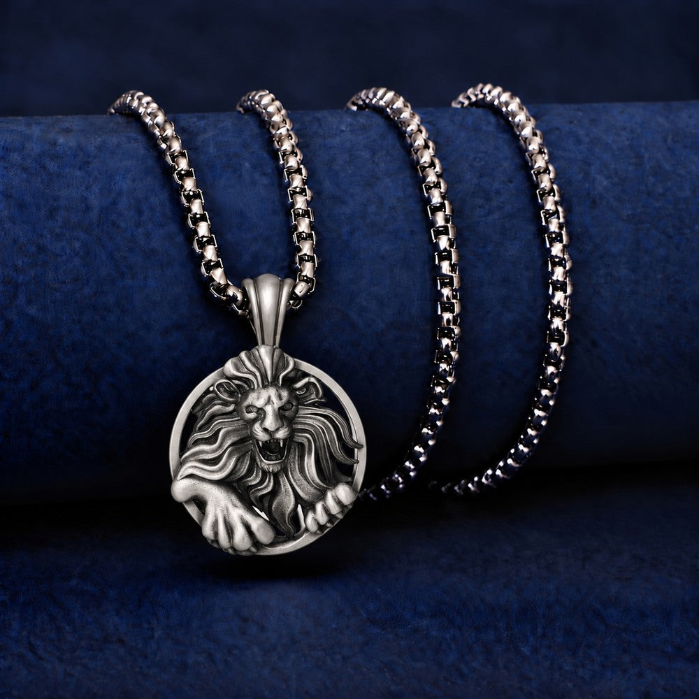 Leo Zodiac Majestic Sculpted Tin Lion Pendant Necklace