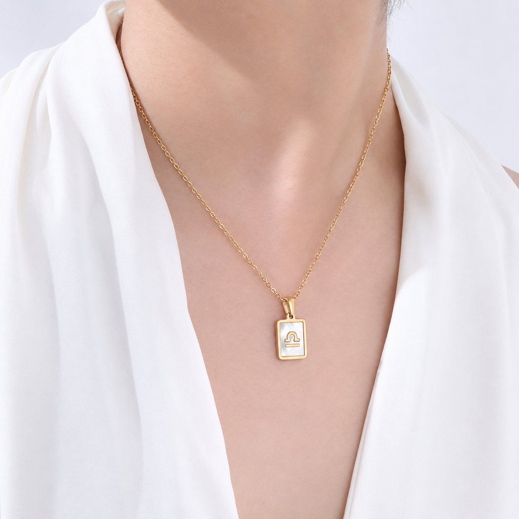 Libra Mother of Pearl Necklace | Zodiac Square Pendant