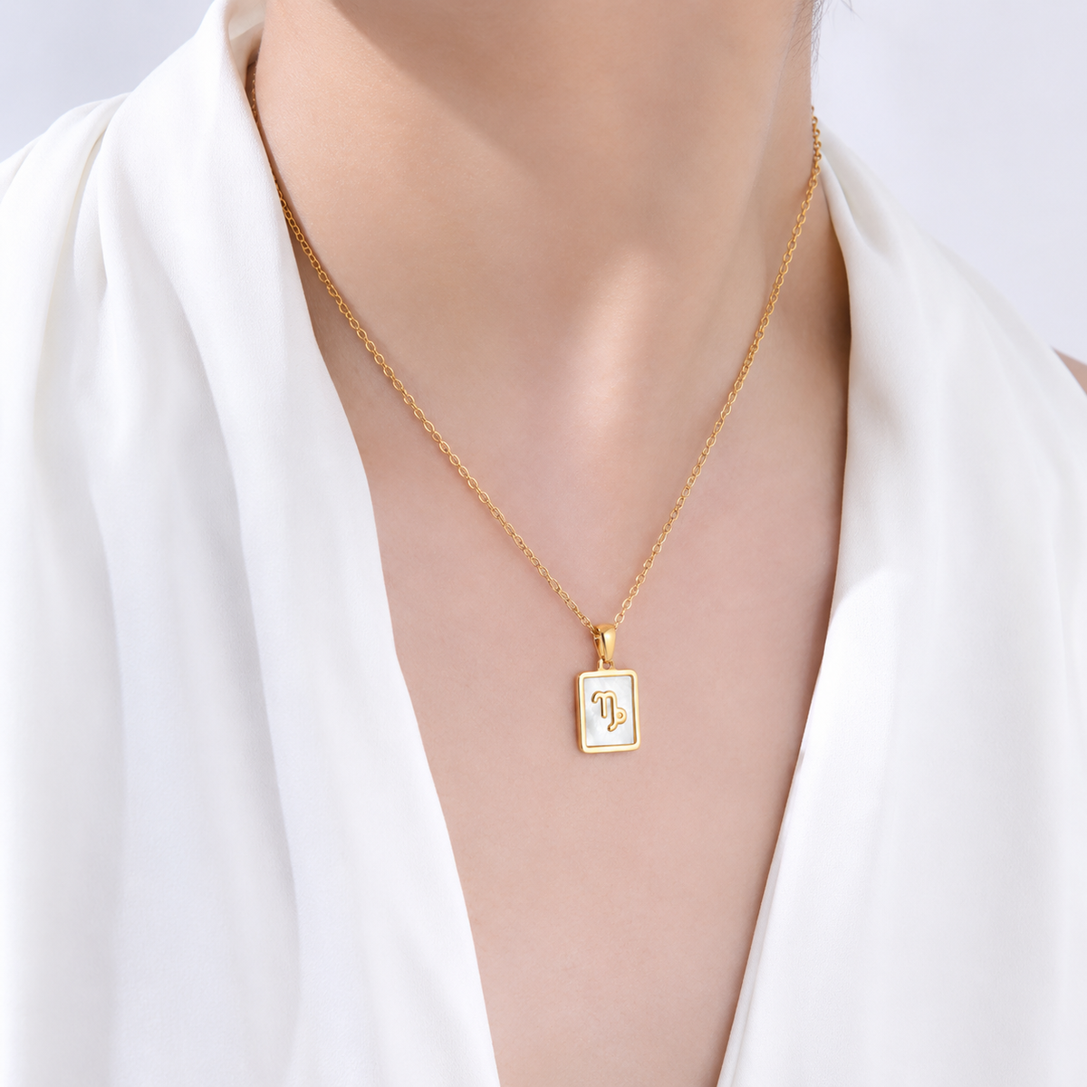 Capricorn Mother of Pearl Necklace | Zodiac Square Pendant